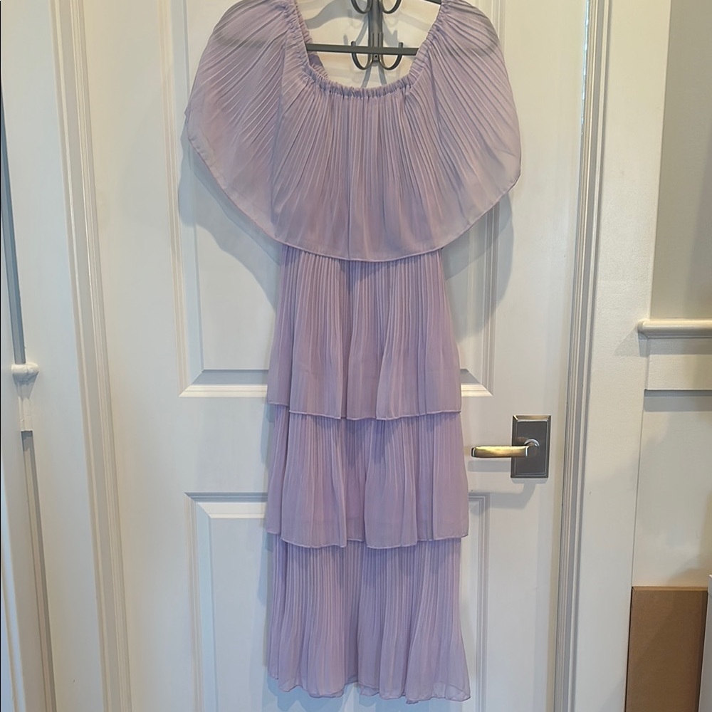 Purple Off-the-Shoulder Tiered Midi Dress